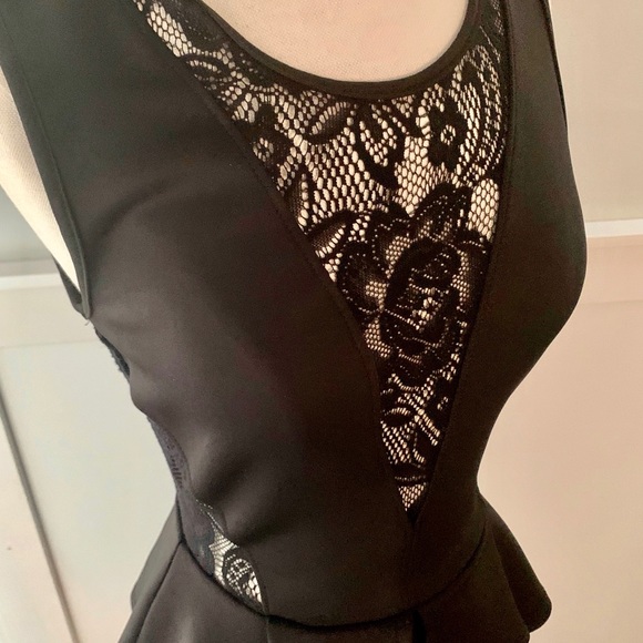 JUST FAB SMALL BLACK PEPLUM DRESS NEW w/tags. Back cutout and mesh details - Picture 1 of 16